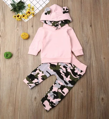 Vista 2 de Conjunto de ropa para bebé niño con capucha para otoño e invierno, pantalones de género neutro de manga larga