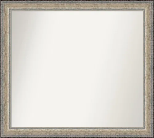 Vista 422 de Amanti Art Espejo de baño plateado para sobre el fregadero, 28 x 37 pulgadas, elegante espejo rectangular de peltre cepillado, marco de madera