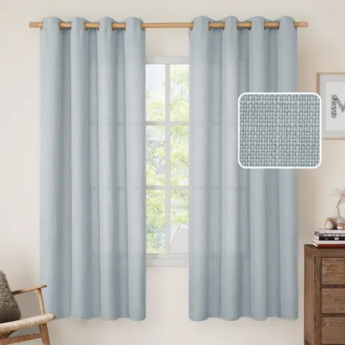 Vista 137 de LAMIT Cortinas de lino marrón caramelo para sala de estar, 84 pulgadas, de lino sintético, texturizado, filtrante de luz, paneles de privacidad