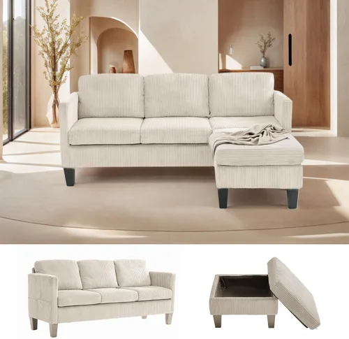 Vista 10 de Sofá modular de terciopelo en forma de L de 67 pulgadas con otomana, sofá convertible de 3 asientos con asiento profundo de nube para sala de estar