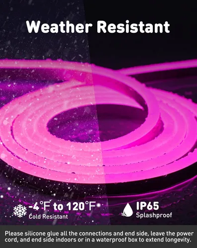 Vista 4 de luces LED de cuerda AC 120V, tira de neón eco de 120LEDs/M sin puntos, conectable y cortable, IP65 impermeable y resistente al clima para el hogar