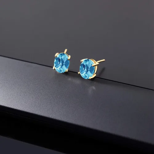 Vista 271 de Gem Stone King Aretes de oro de 14 quilates con piedra natal ovalada de 0.315 x 0.236 in Aretes de oro para mujer