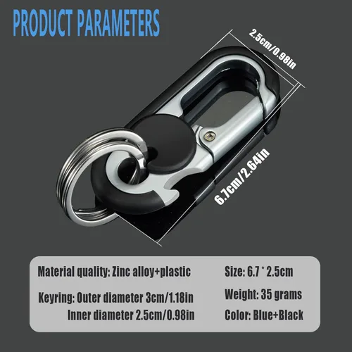 Vista 2 de Snmzlc 2 llaveros para hombre, llavero personalizado para hombres y mujeres, clips antipérdida, US128, Azul Negro