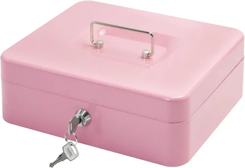 Vista 7 de Caja de efectivo de acero con cerradura de llave, organizador de dinero pequeño de metal con bandeja para dinero, caja de almacenamiento de efectivo