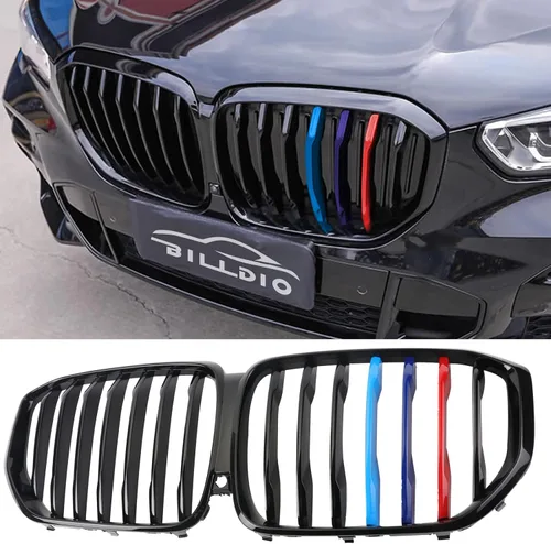 Vista 10 de Parrilla de riñón para parachoques delantero, color negro brillante, compatible con BMW X5 E70 X6 E71 2007-2014 doble listón doble línea