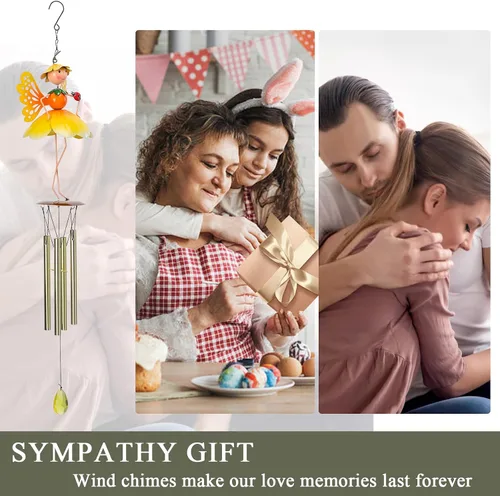 Vista 7 de Taman Campanilla de viento para exteriores – Campanillas de viento de hadas de flores para tubos de aluminio exteriores, regalo conmemorativo
