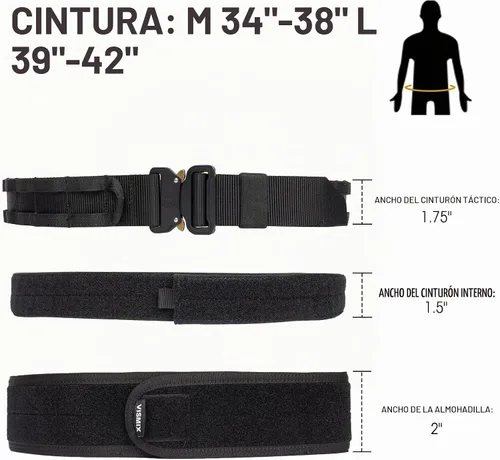 Vista 3 de VISMIX Cinturón táctico, cinturón de batalla MOLLE de liberación rápida de 1.75 pulgadas con cinturón interior y almohadilla antideslizante Negro