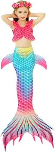Vista 2 de Traje de baño de sirena para niñas con cola de sirena con guirnalda (sin monoaleta)