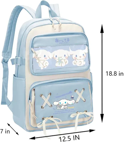 Vista 3 de Mochila linda de anime para estudiantes, bolsa de viaje casual de dibujos animados para niños y niñas, mochila de temporada escolar (azul claro)