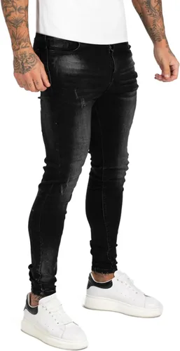 Vista 3 de Gingtto jeans entallados elásticos para hombre, de corte ajustado, rasgados, gastados