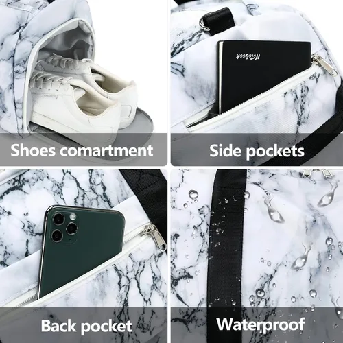 Vista 5 de Mochila deportiva de lona para viaje o gimnasio, para hombre y mujer, con compartimento para zapatos y bolsillo para cosas húmedas