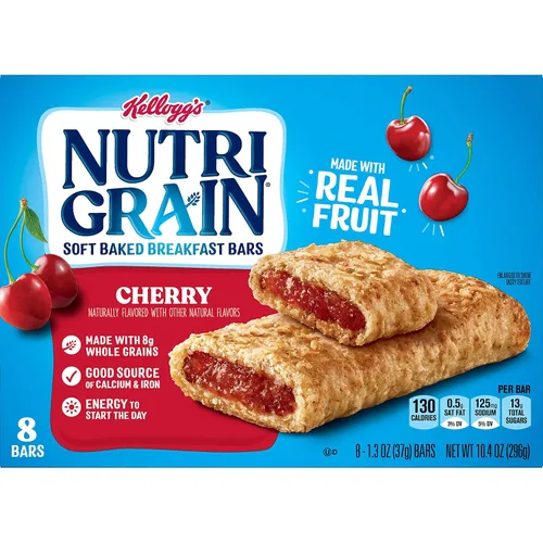 Vista 6 de Kellogg's Nutri-Grain, barras de desayuno horneadas suaves, cereza, hechas con grano entero, 10.4 onzas (8 unidades)