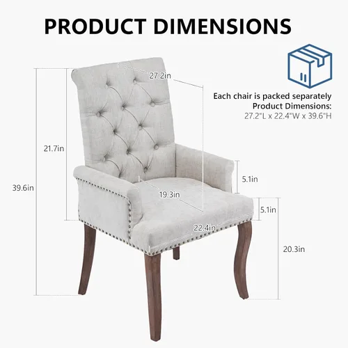 Vista 2 de Accent Dining Chair with Arms,Chenille High Back Kitchen Armchairs,Beige Beige1