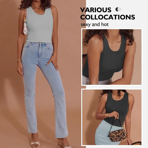 Vista 5 de 2 Pieces Tank Top for Women, Basic Sleeveless Sports Crop Tops for Women Going Out Tops Workout Tops Women Teen Girls