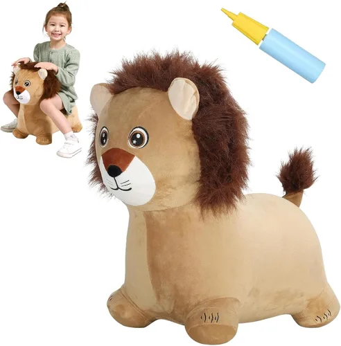 Vista 7 de INPANY Juguetes Saltarines de Vaca Animales de Granja para Regalos de Niña de 2 Años, Caballo Saltarín Inflable de Peluche para Niños, Montable Toro