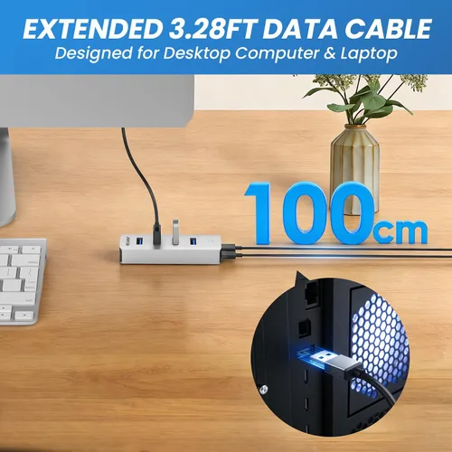 Vista 4 de EJAY Divisor USB C Hub USB C de alta potencia para PC y Mac Aluminio Concentrador de datos multipuerto Configuración de escritorio pesado