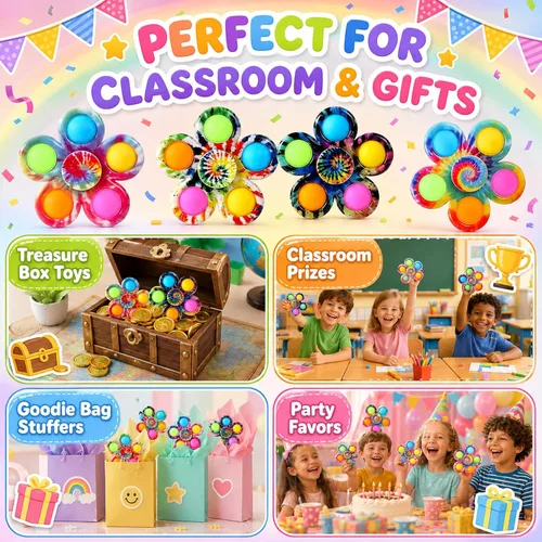 Vista 5 de Paquete de 4 juguetes giratorios para ansiedad para niños, juguetes de caja del tesoro para premios de aula, regalos de fiesta para niños, juguetes