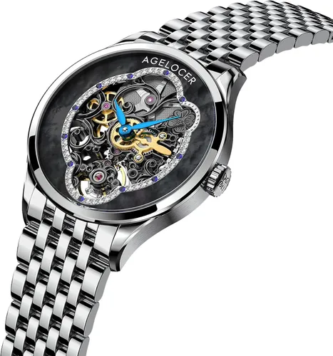 Vista 3 de AGELOCER Reloj de lujo automático de esqueleto mecánico para mujer, elegante, para Navidad, San Valentín