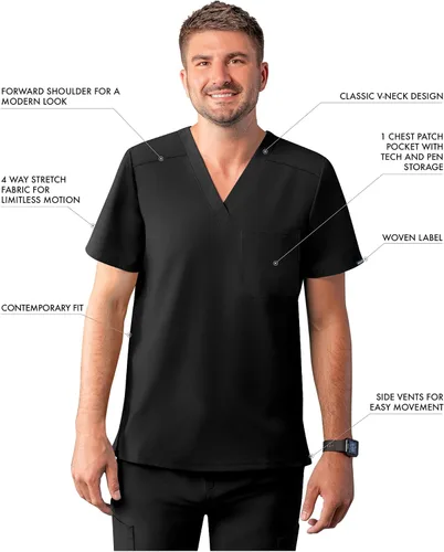 Vista 3 de Adar Addition Scrubs para hombre - Camiseta médica clásica con cuello en V Negro