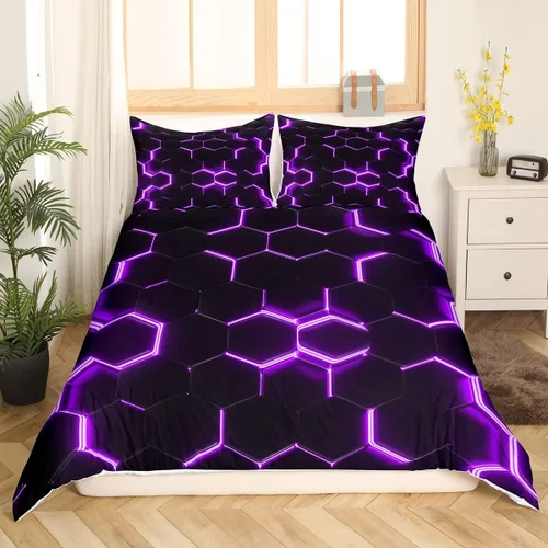 Vista 44 de Funda de edredón de panal para niños, hombres y niñas, juego de ropa de cama moderno con temática geométrica hexagonal, diseño de cuadrícula