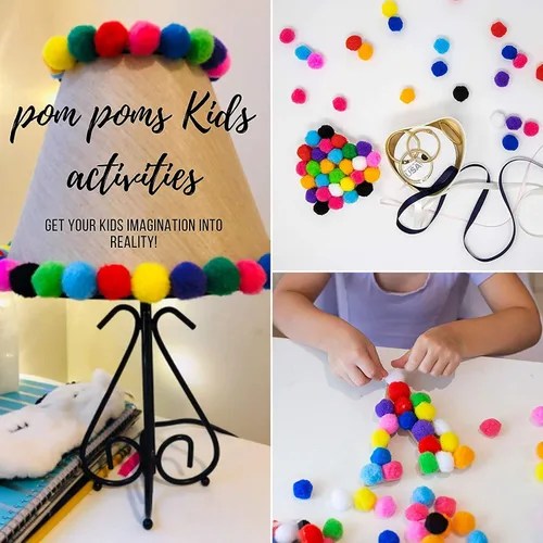 Vista 6 de WAU - 50 pompones de 2 pulgadas para manualidades, manualidades, proyectos de bricolaje, en bolsa reutilizable con cremallera