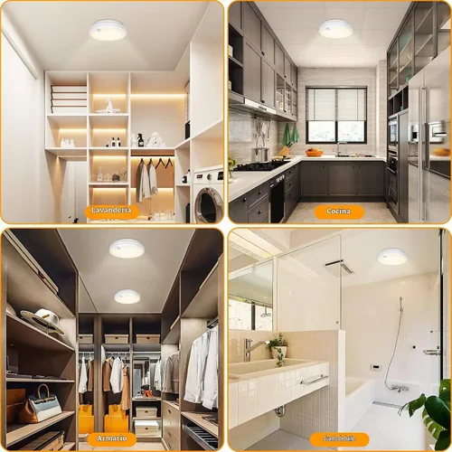 Vista 7 de Paquete de 2 luces de techo LED con sensor de movimiento operadas por batería para interiores, lámpara de montaje empotrado inalámbrica regulable