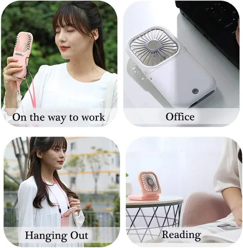 Vista 2 de Ventilador portátil para el cuello mini, silencioso, de mano, personal, plegable, recargable por USB, operado para el hogar, oficina, exteriores