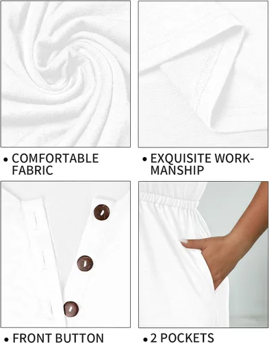 Vista 89 de Holipick Vestidos de verano para mujer, talla grande, casual, con bolsillos, acampanado, con botones, sin mangas, cuello en V