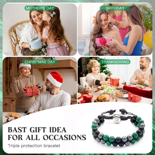 Vista 48 de Triple Protection Bracelet - for Protect & Balance - Energy Crystal Handmade Bracelets for Men Women