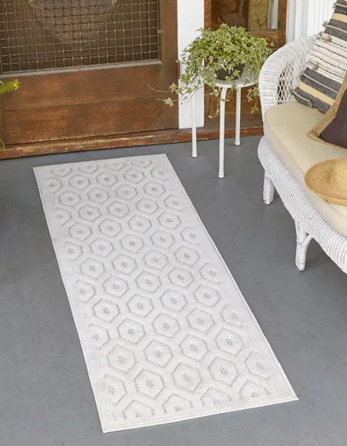 Vista 33 de Unique Loom Outdoor Trellis Textured Collection - Alfombra espacial (2 x 3 pies, rectangular, aguamarina y marfil)