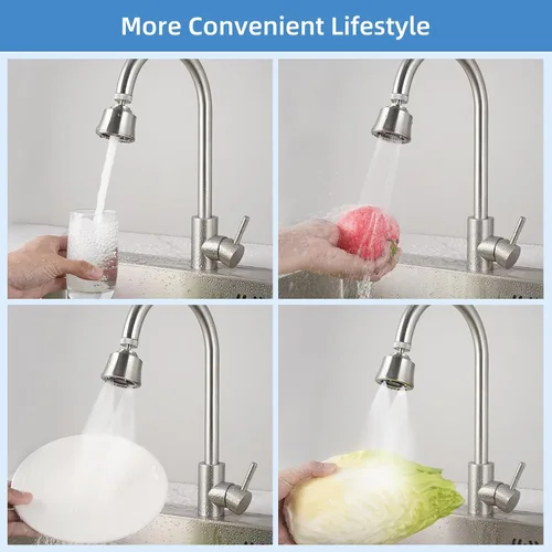 Vista 4 de Hygie Rinse Reemplazo de la cabeza del grifo del fregadero de cocina, accesorio rociador de 4 grifos rociadores con giro de ángulo grande, rosca