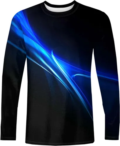 Vista 3 de Camisetas de verano para hombre, de manga larga, cuello redondo, casuales, básicas, atléticas, tallas S-4XL