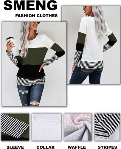 Vista 4 de SMENG Camisetas de manga larga para mujer, ropa de moda de otoño, con bloques de color, cómodas, casuales, túnicas