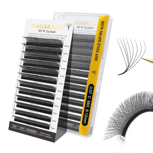 Vista 173 de NAGARAKU Extensiones de pestañas prefabricadas en abanico 3D W 0.05 C 0.315 0.05-C 3D W