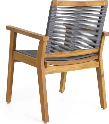 Vista 10 de Christopher Knight Home Tracy Silla de comedor de madera de acacia para exteriores con asientos de cuerda (juego de 2), teca y gris oscuro Acabado