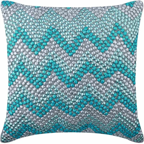 Vista 30 de The HomeCentric Funda de cojín para sofá, 12 x 12 pulgadas, funda de almohada decorativa cuadrada de lino azul claro con zardozi y cuentas bordadas