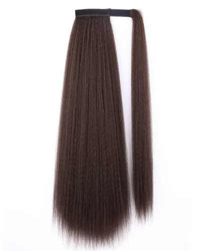 Vista 8 de WIGNEE Extensión de cola de caballo larga rizada recta y envolvente, extensión de cola de caballo Yaki negro natural para mujeres negras, Marrón