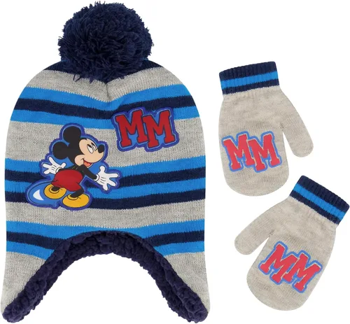 Vista 10 de Disney Conjunto de gorro y manoplas de invierno para niños, gorro de Mickey Mouse para niños de 2 a 4 años Negro