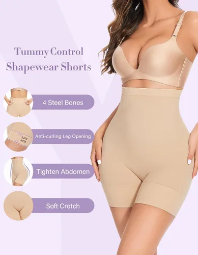 Vista 3 de YADIFEN Pantalones cortos moldeadores para mujer con control de abdomen, cintura alta, faja moldeadora para mujer, pantalones cortos moldeadores