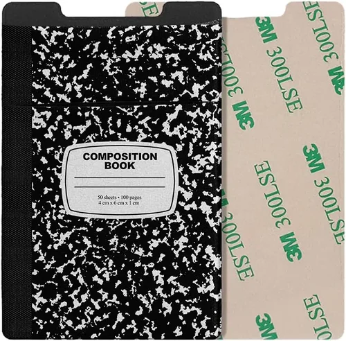 Vista 3 de FINCIBO Cartera universal autoadhesiva de licra de microfibra para todos los teléfonos móviles inteligentes, libro de composición negro, Libro