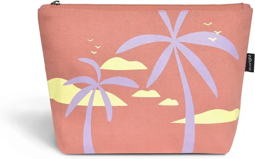 Vista 15 de Eco Right Bolsa de cosméticos de lona: bolsa de maquillaje de viaje para mujeres y niñas, organizador de monedero con cremallera, elegante estética