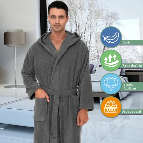 Vista 5 de TowelSelections Bata con capucha para hombre, bata de baño de tela de rizo de algodón de alta calidad, batas de baño suaves para hombres