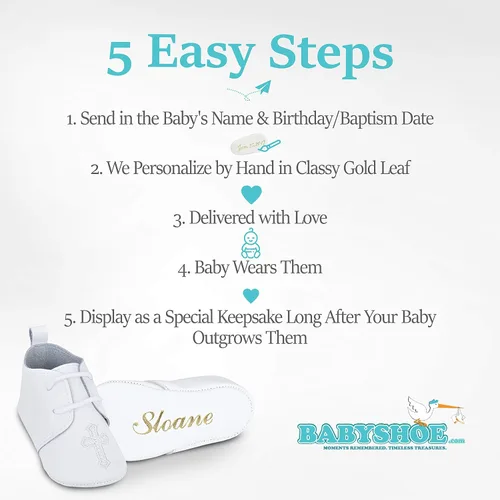 Vista 5 de BabyShoe - Zapatos de bautizo personalizados para bebés y niñas con nombre y fecha en relieve a mano zapatos para recién nacidos para ocasiones
