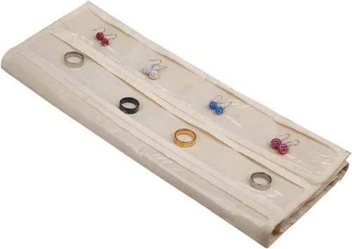 Vista 3 de BB Brotrade Organizador colgante de joyas, organizador de accesorios, organizador de 80 bolsillos para guardar joyas (beige)