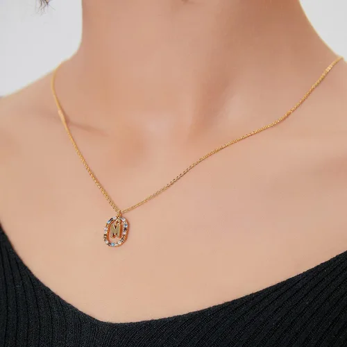 Vista 3 de Collar de oro para mujer, collar con inicial, cadena de oro de cristal, collar con nombre de piedras preciosas, collar con dije personalizado