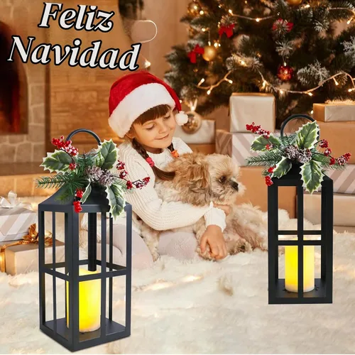 Vista 7 de Faroles de Navidad decorativos para interiores y exteriores, paquete de 2 Cruz