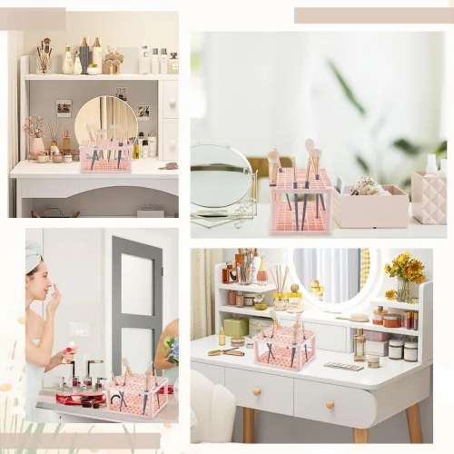 Vista 6 de AHandMaker Organizador de pinceles de pintura, soporte de plástico de 71 agujeros para brochas de maquillaje, artistas y cosméticos, herramientas