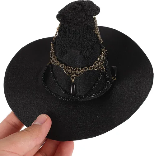Vista 6 de Luxshiny - Sombrero de bruja gótico, sombrero de bruja gótico, decoración de borla de rosa gótica, clip para el cabello, accesorios para el cabello