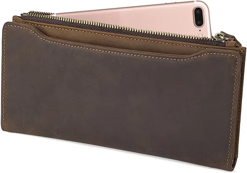 Vista 5 de Genda 2Archer Billetera RFID de cuero genuino vintage para hombre, Marrón, Vintage