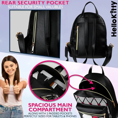 Vista 5 de Hello Kitty Sanrio Mochila para Adolescentes Mujeres Kawaii Mochila de Día de Cuero Sintético, Mochila, Mochilas para Viajes, Regalos para Mujeres